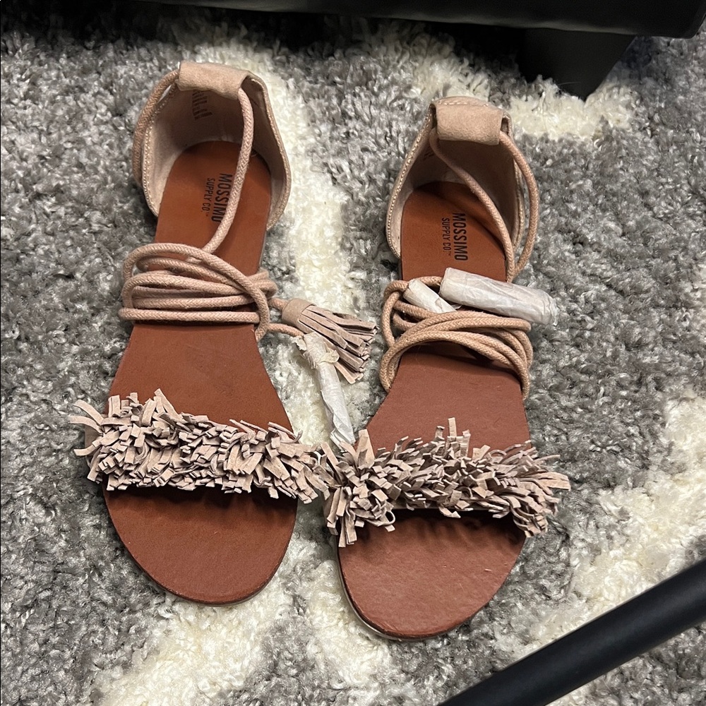 Mossimo Supply Co. Blush Tan Fringe Wrap Sandals